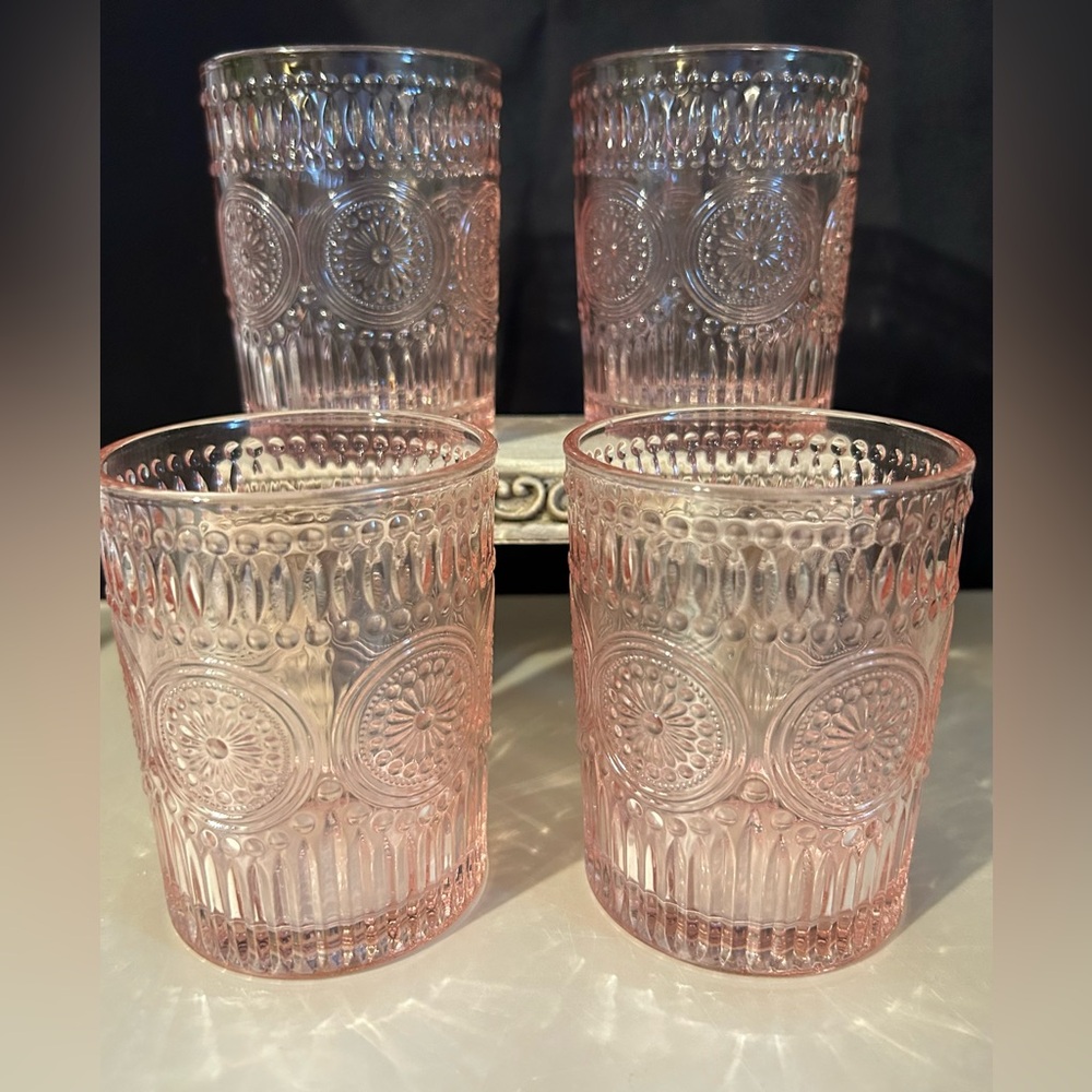 4 vintage, blush pink low ball glasses. 10oz